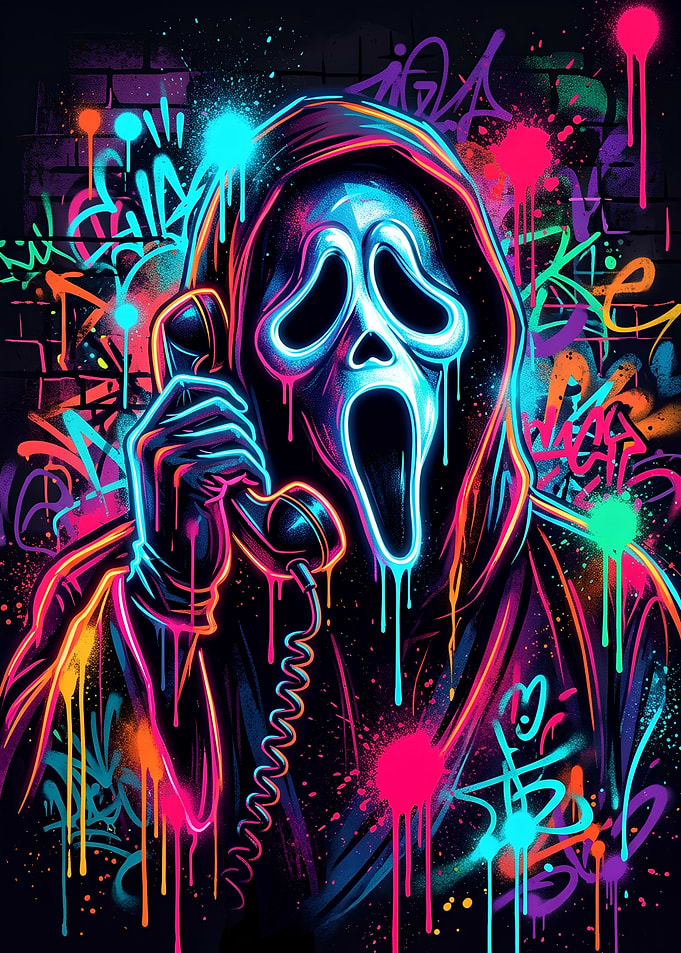 Neon Graffiti Ghostface Scream Art