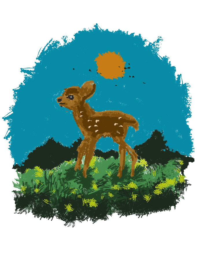 Cute Fawn in Meadow Illustration