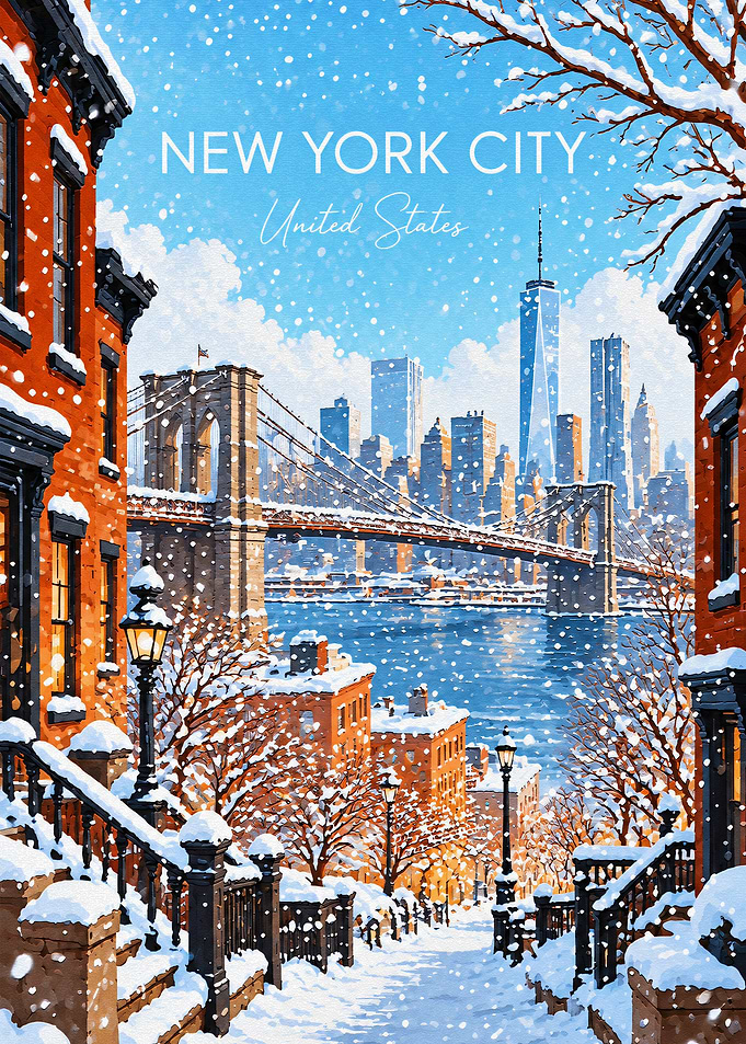 Snowy New York City Travel Poster