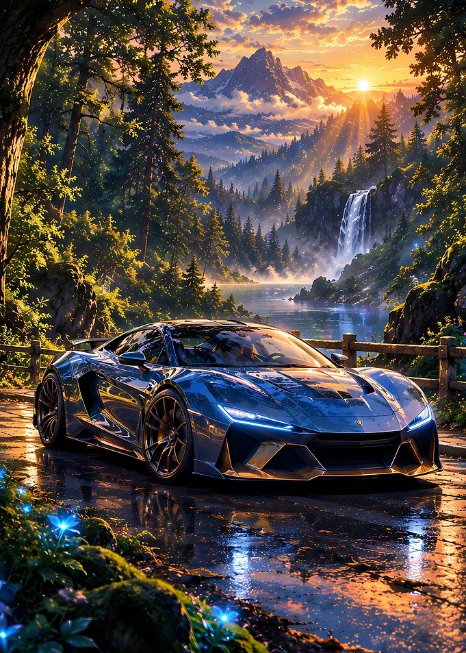 Supercar in a Scenic Mountain Landscape