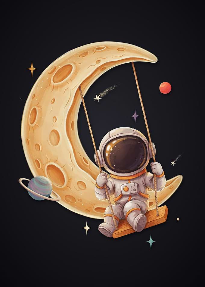 Astronaut Swinging on the Moon