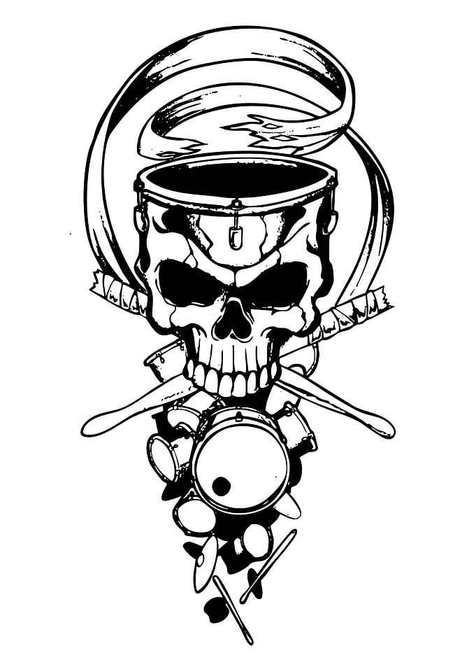 Skull and Drum Set Tattoo Design