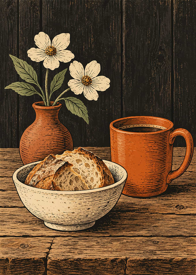 Rustic Still Life with Bread and Coffee