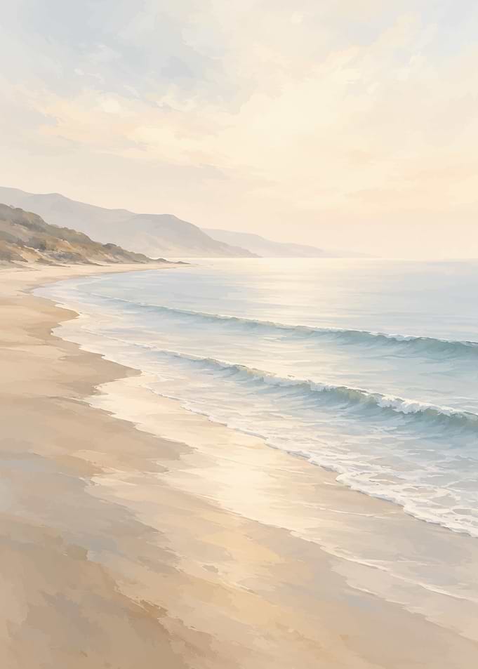 Serene Coastal Beach Landscape Painting