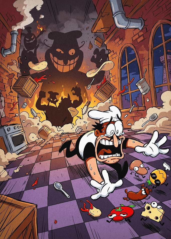 Scared Chef Chaos Retro Cartoon Art