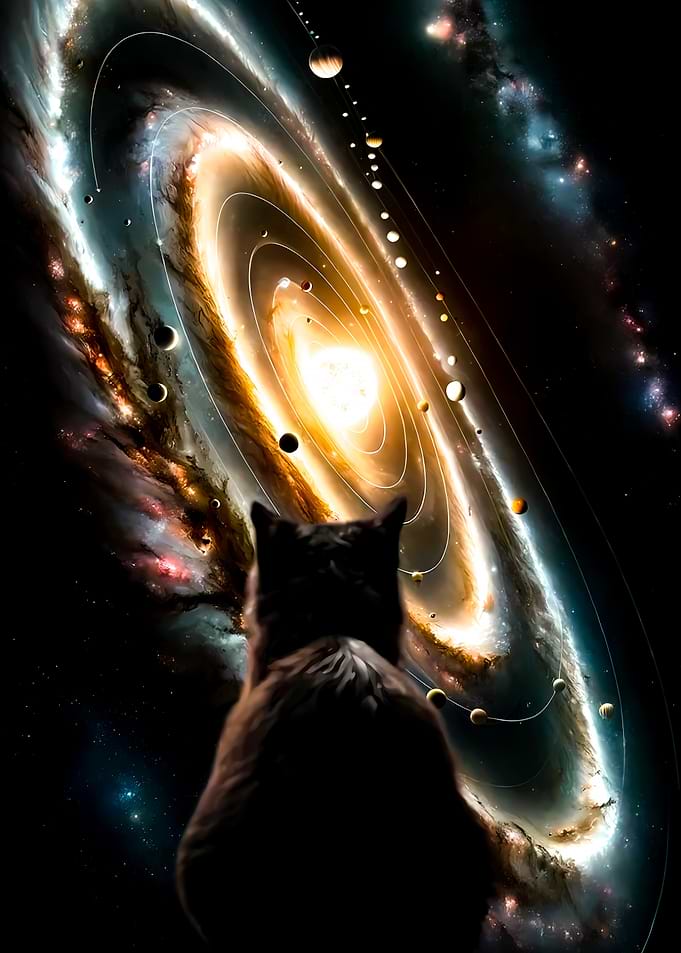 Cat Watching a Cosmic Galaxy