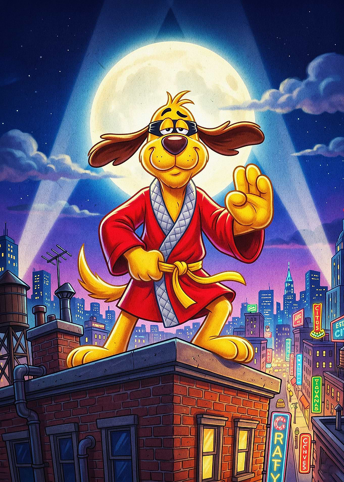 Ninja Dog Cartoon City Poster Art