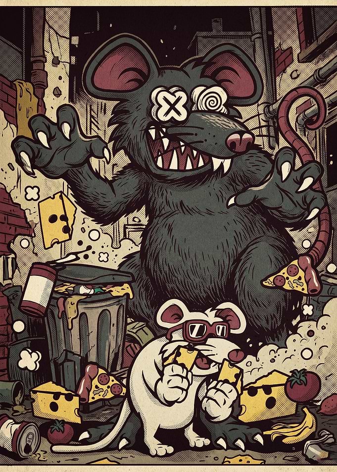 Giant Mutant Rat Retro Comic Art