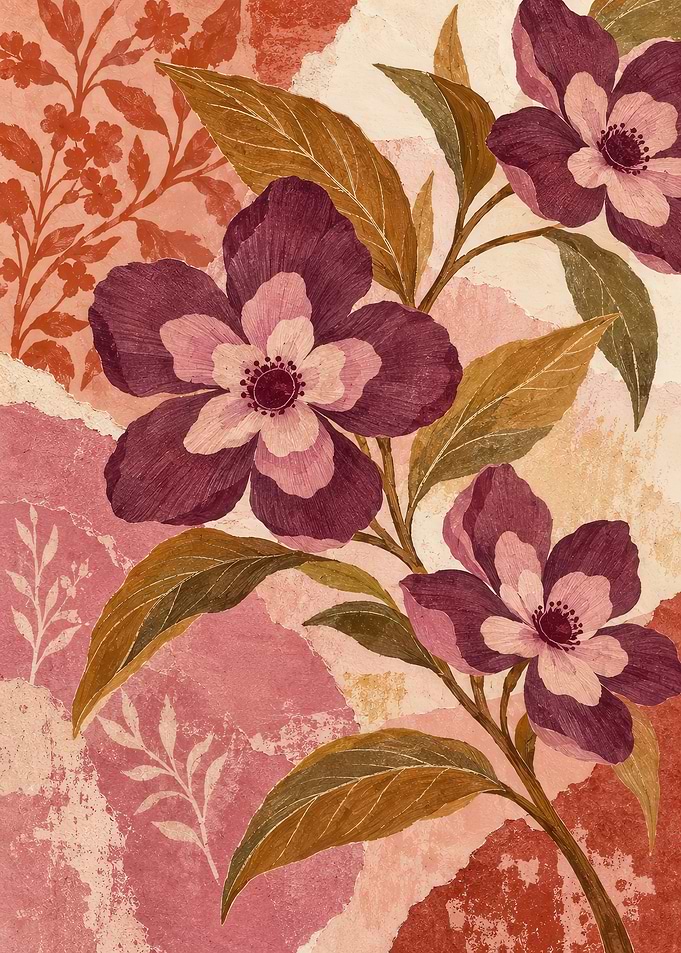 Abstract Floral Collage with Dark Flowers