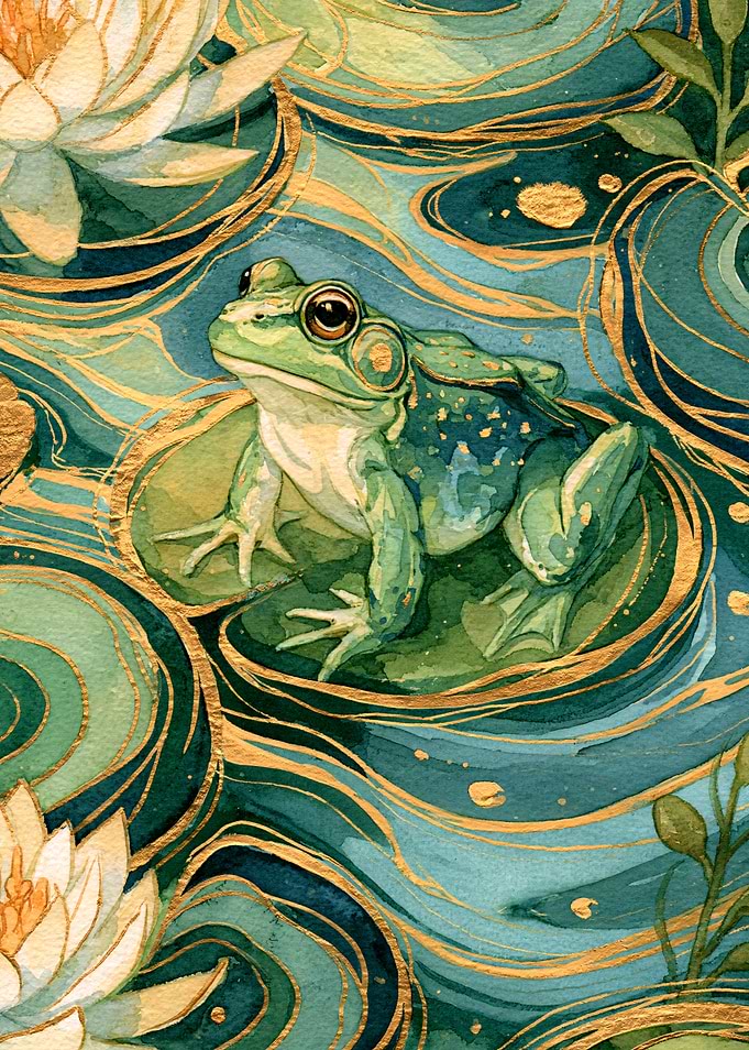 Watercolor Frog on Lily Pad