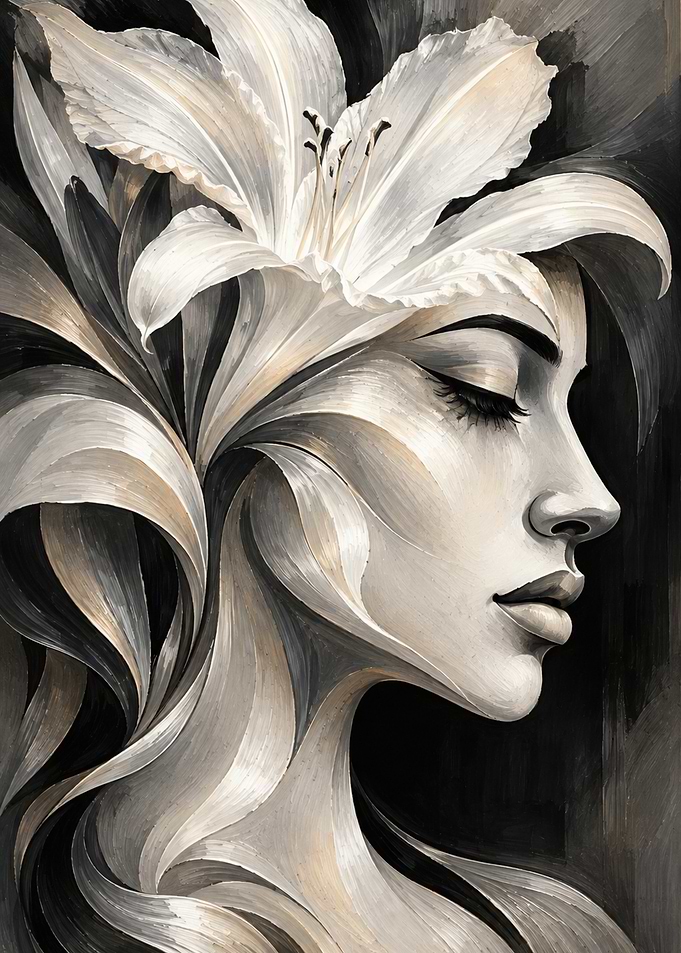 Elegant Woman With Lily Floral Hair