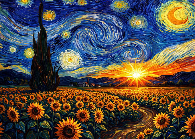 Sunflowers Under a Starry Sky