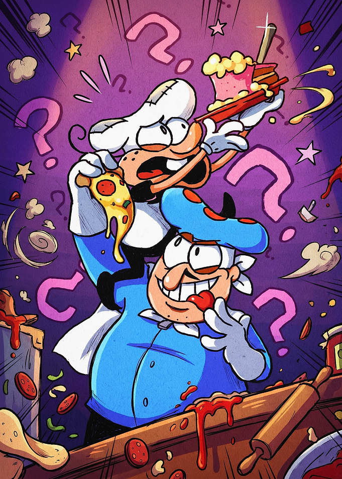 Pizza Chaos Cartoon Retro Art
