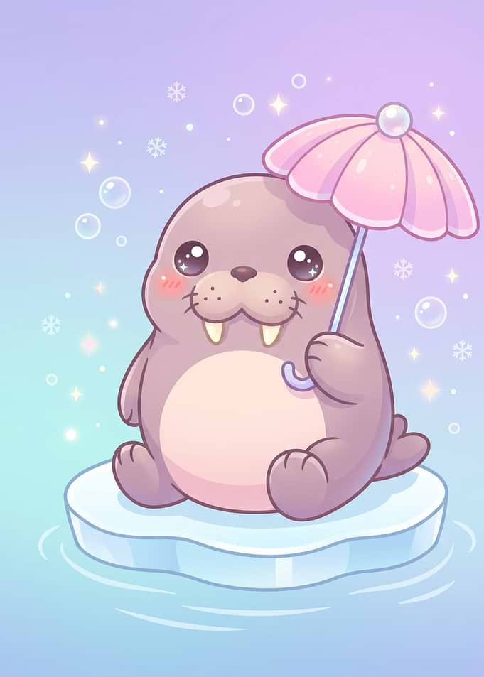 Cute Kawaii Walrus with Umbrella