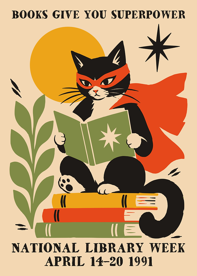 Vintage National Library Week Cat Poster