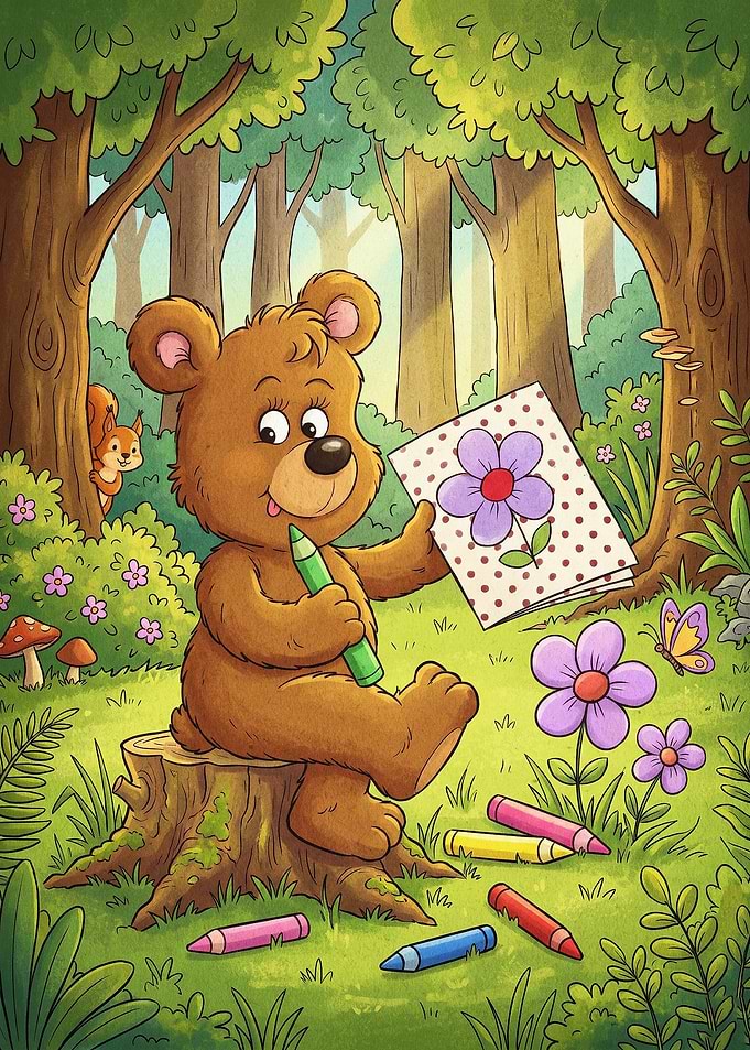 Cute Bear Drawing Forest Art Poster