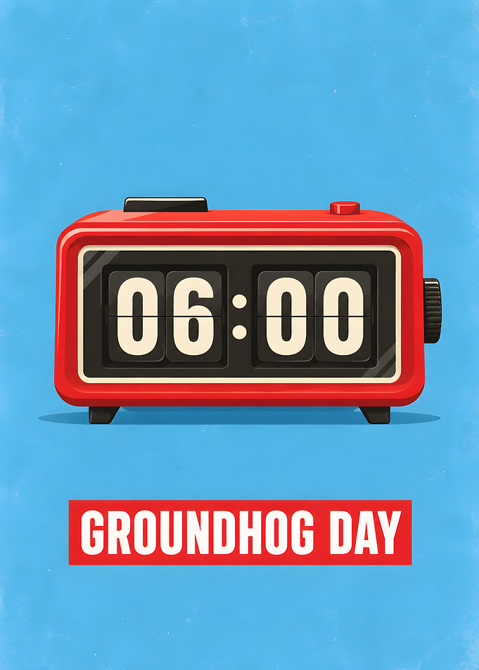 Groundhog Day Red Flip Clock Morning Art