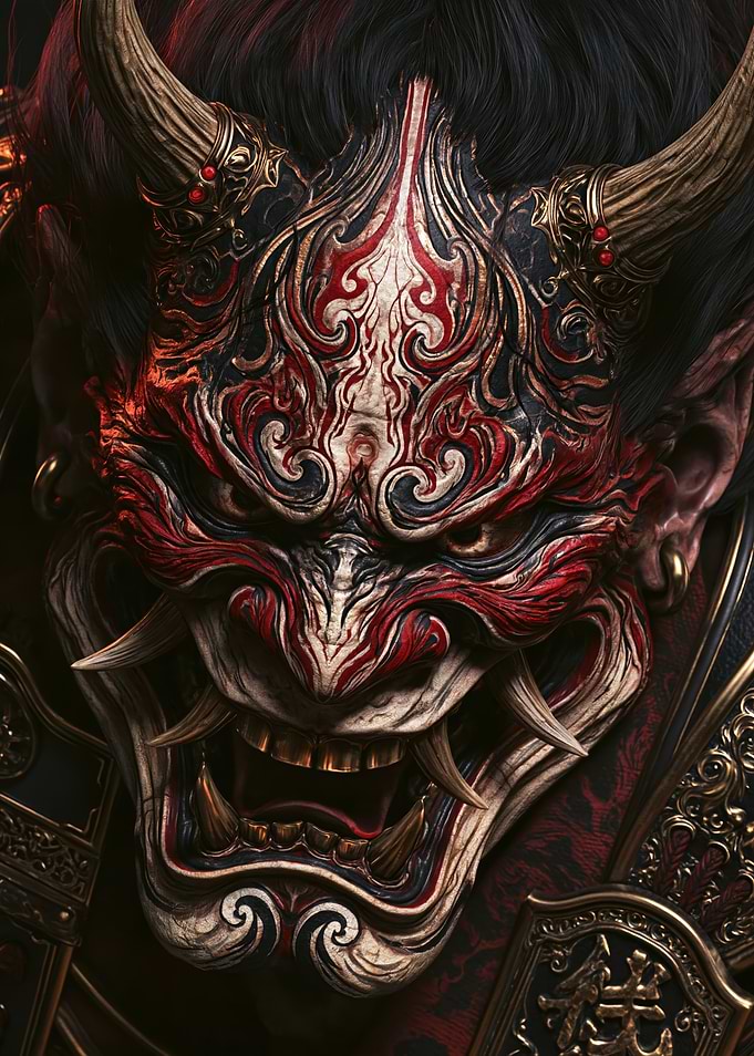 Intricate Japanese Oni Demon Mask