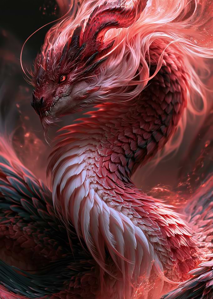 Majestic Red Feathered Dragon