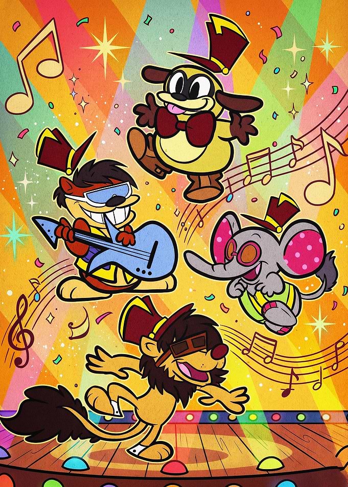 Cartoon Animal Band Retro Art Poste