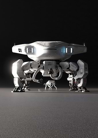 Massive White Sci-Fi Mech Robot