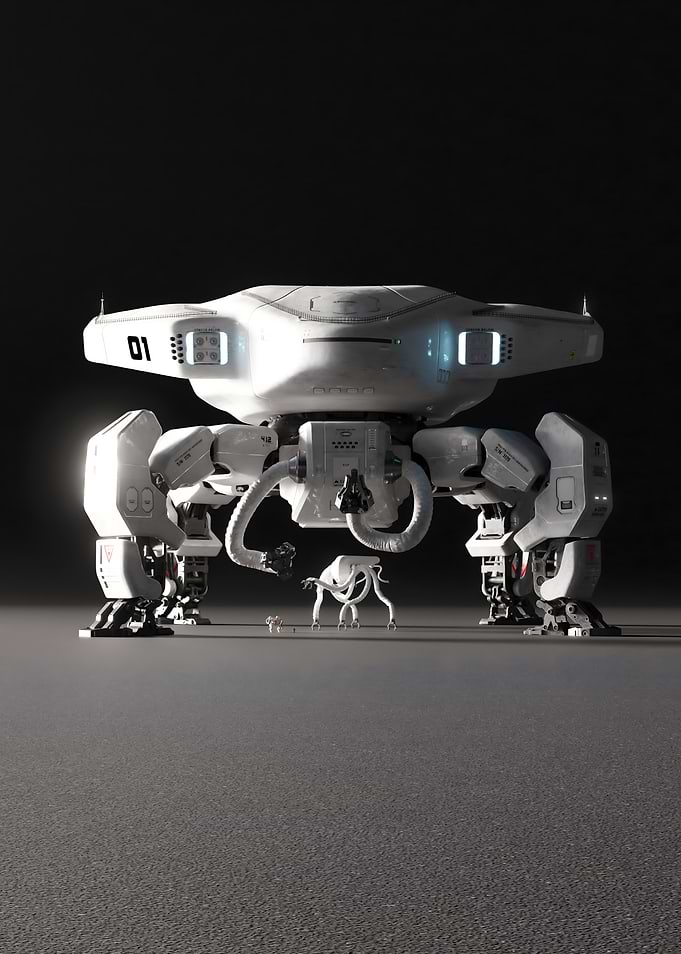 Massive White Sci-Fi Mech Robot