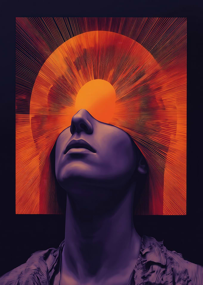 Abstract Portrait with Radiant Sun Halo