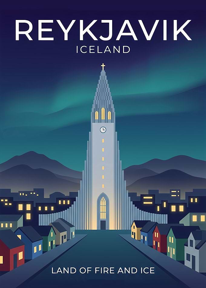 Reykjavik Iceland Travel Poster