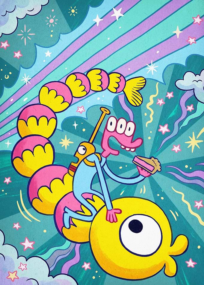 Shrimp Rider Trippy Cartoon Poster
