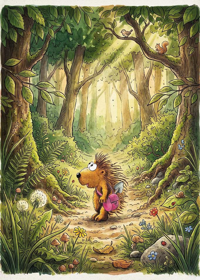 Hedgehog Forest Adventure Cute Art