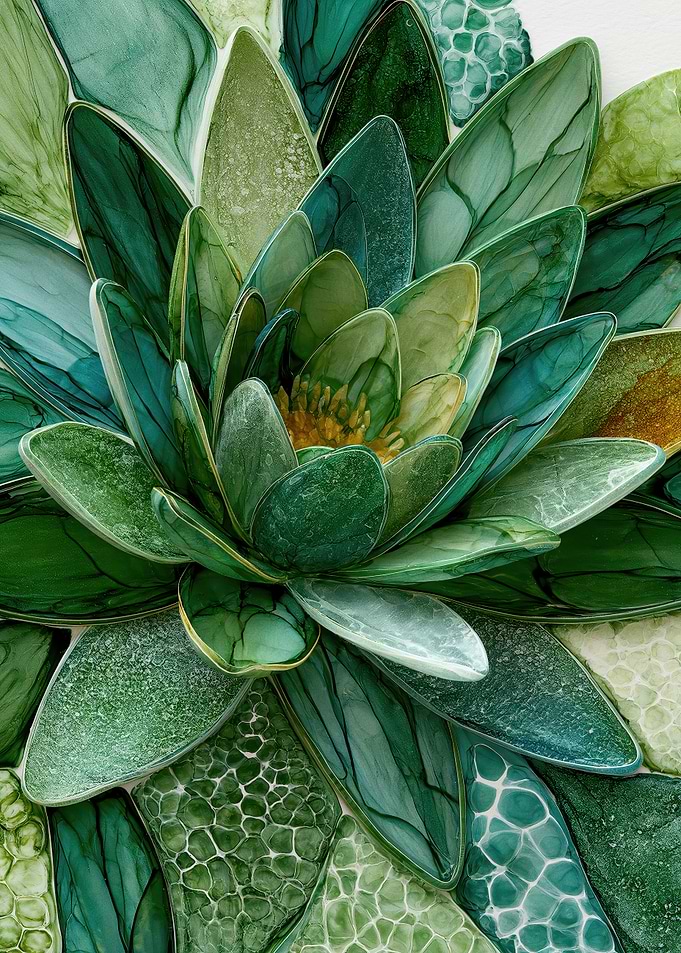 Abstract Green Lotus Flower Art