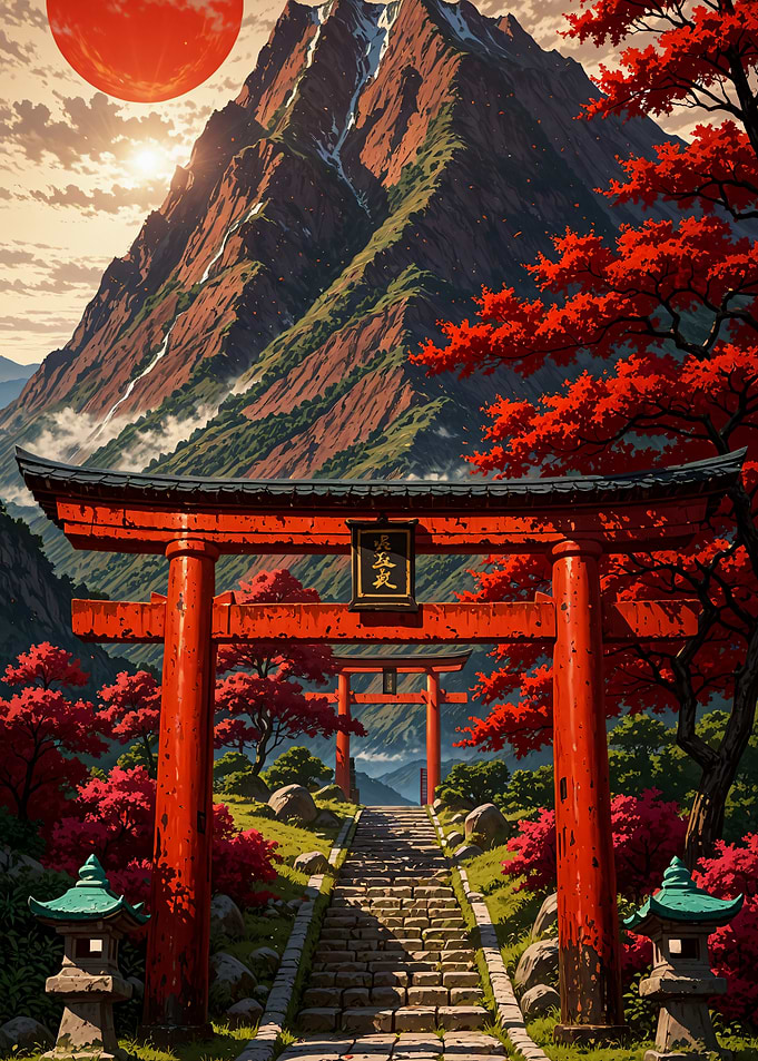Red Torii Gate Mountain Path Japan