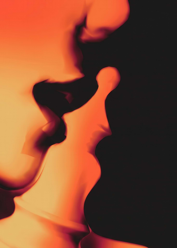 Abstract Silhouette of Kissing Couple