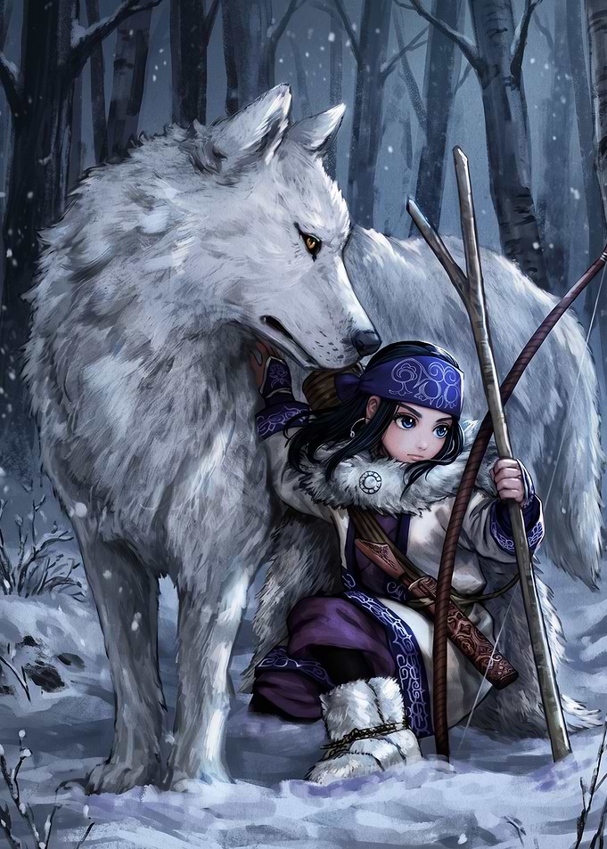 Young Archer and Giant White Wolf