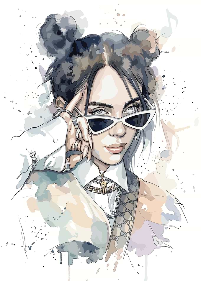 Billie Eilish Watercolor Portrait Illustration