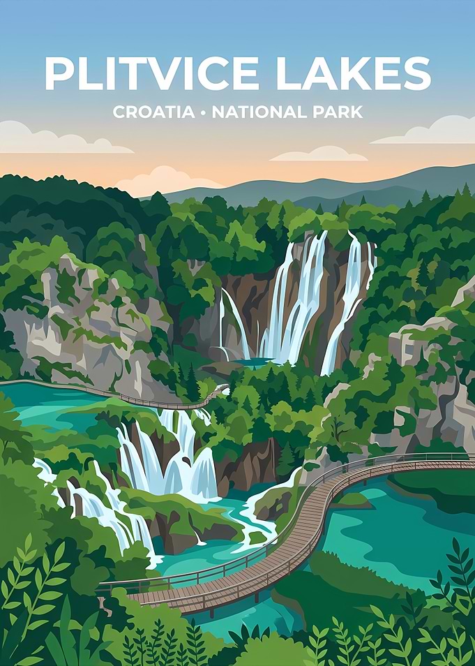 Plitvice Lakes National Park Travel Poster