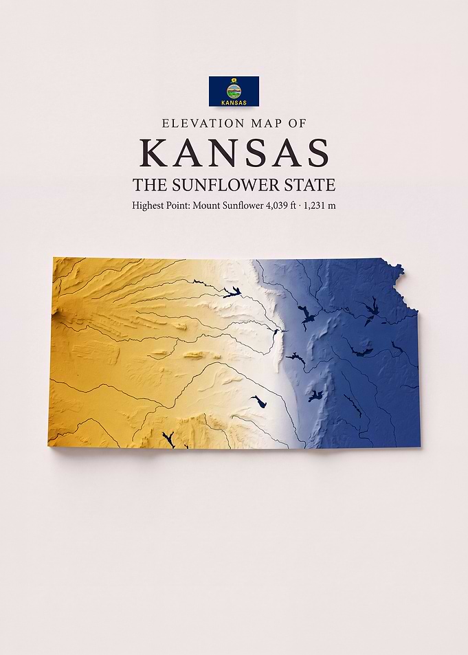 Elevation Map of Kansas Poster