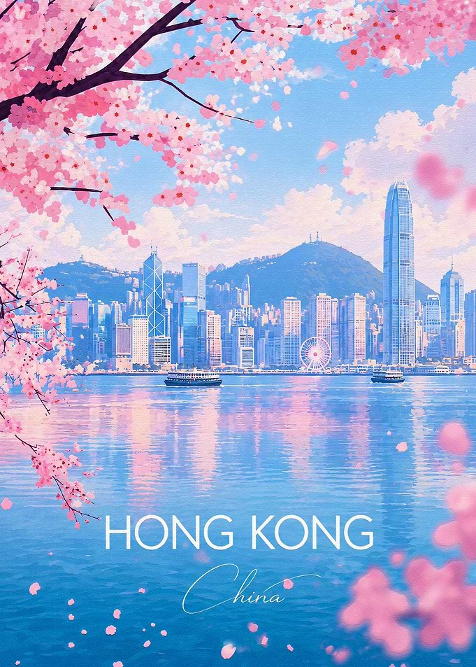 Hong Kong Cherry Blossom Travel Poster