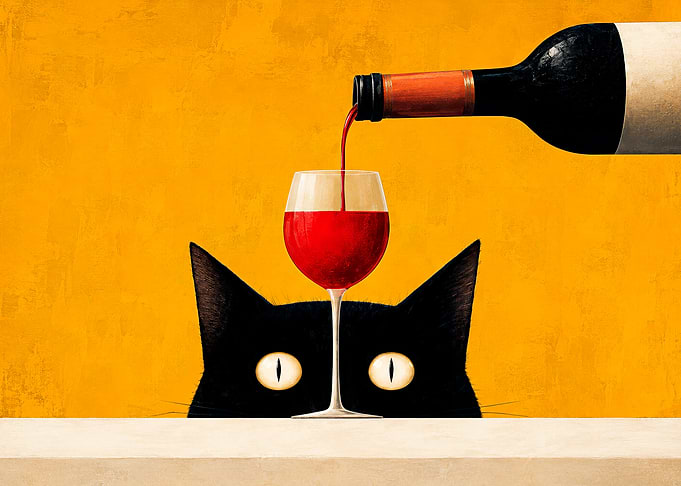 Black Cat Watching Wine Pour