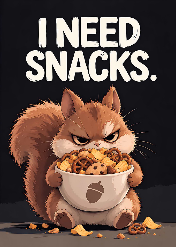 Grumpy Squirrel Eating Snacks Poster