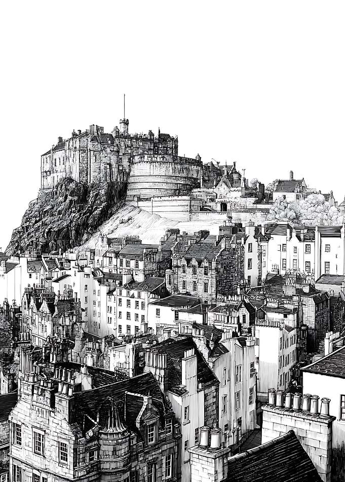 Black and White Edinburgh Castle Sketch