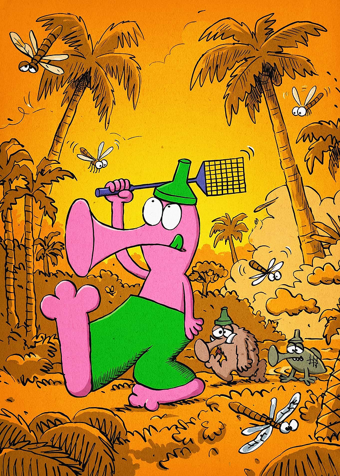 Pink Monster Jungle Comic Art