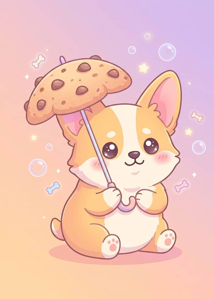 Cute Corgi with Cookie Umbrella