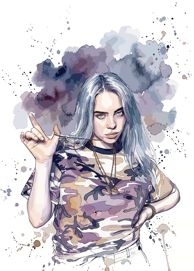 Billie Eilish Watercolor Portrait Illustration