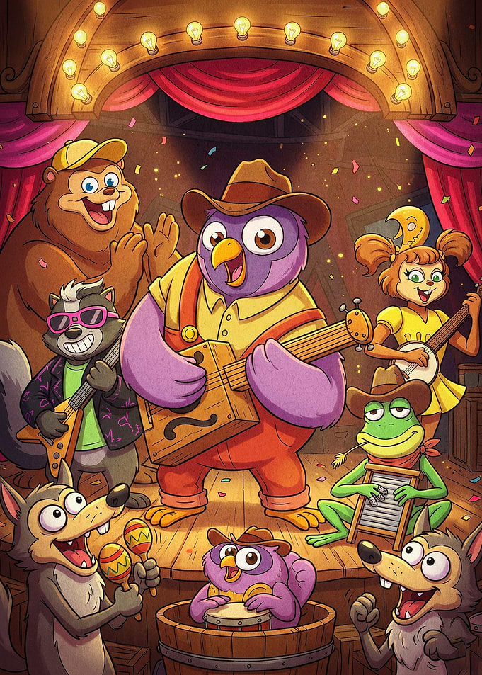 Cartoon Animal Band Cute Retro Post