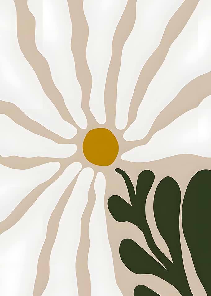 Minimalist Abstract Sun and Leaf Art