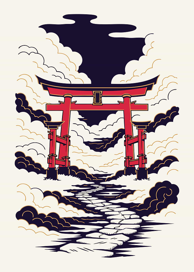 Japanese Torii Gate Ukiyo-e Metal Poster, No Text
