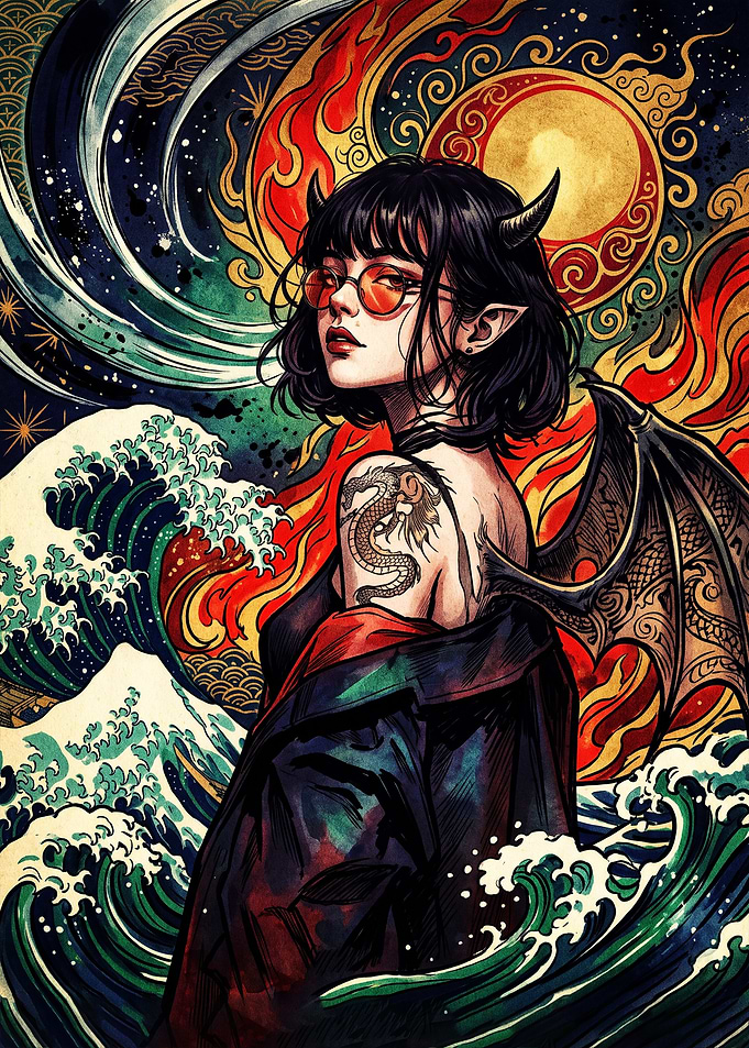 Demon Girl with Dragon Tattoo