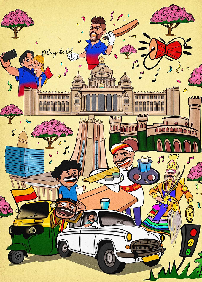 Bangalore City Vibe Cartoon Poster