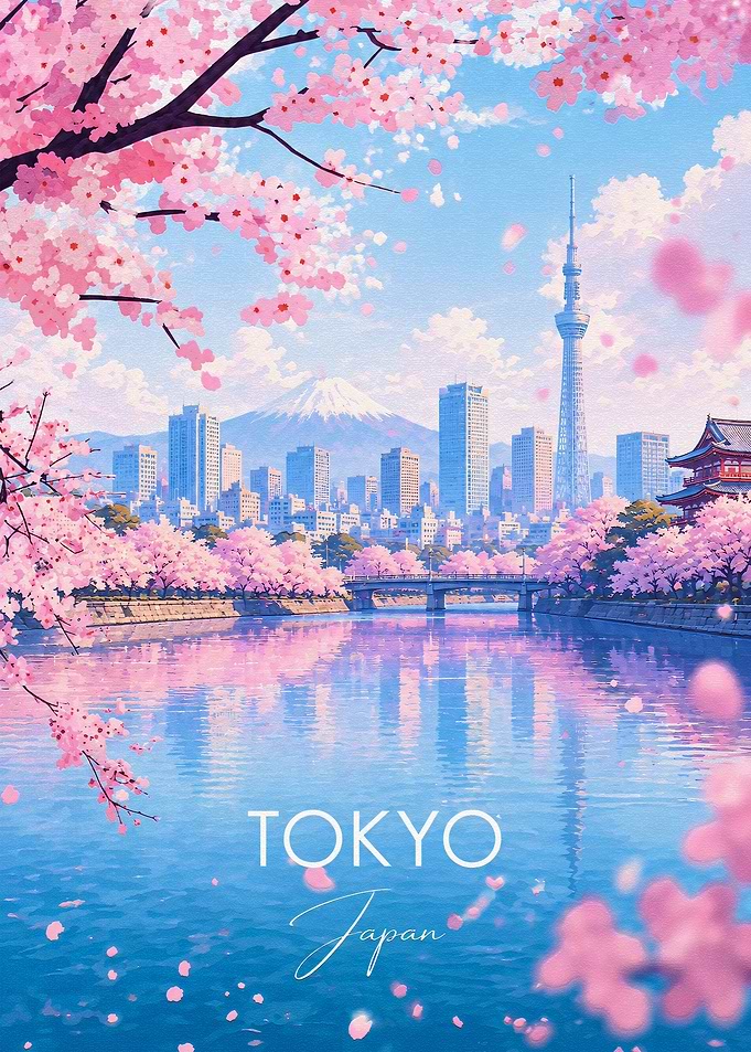 Tokyo Japan Cherry Blossom Cityscape